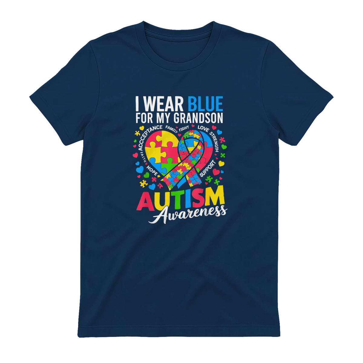 I Wear Blue for My Grandson Autism Awareness Grandma Nana in Navy - back view