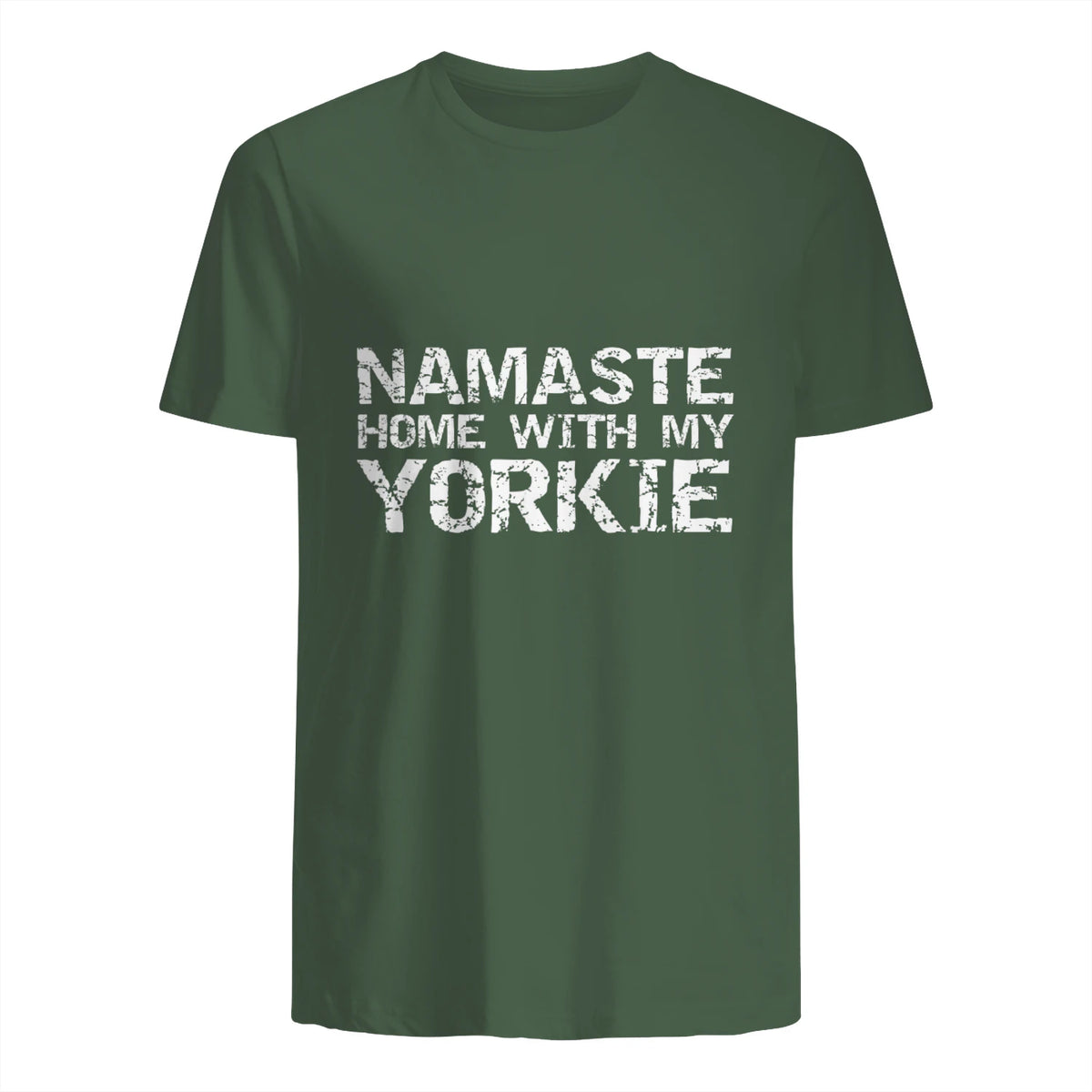 Funny Yoga Pun Introvert Saying Namaste Home with My Yorkie in Military Green - back view