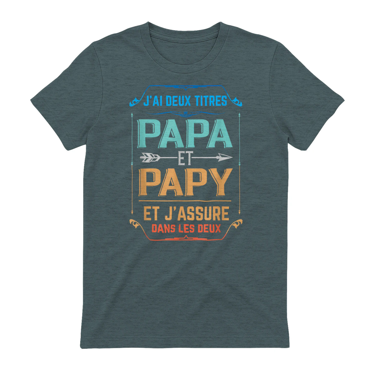 Deux Papa J'Ai et Papy Titres Grand Père in Dark Heather - back view