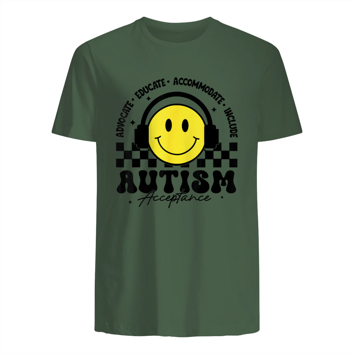 Autism Awareness Acceptance Special Education Teacher Kids T-Shirt in Military Green - back view