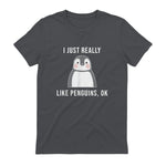 Funny Penguin T-Shirt Cute Just Really Like Penguins Shirt in Charcoal - back view