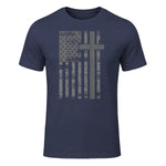 (Art) American Flag Christian Faith Cross Patriotic T-Shirt in Heather Navy - front view