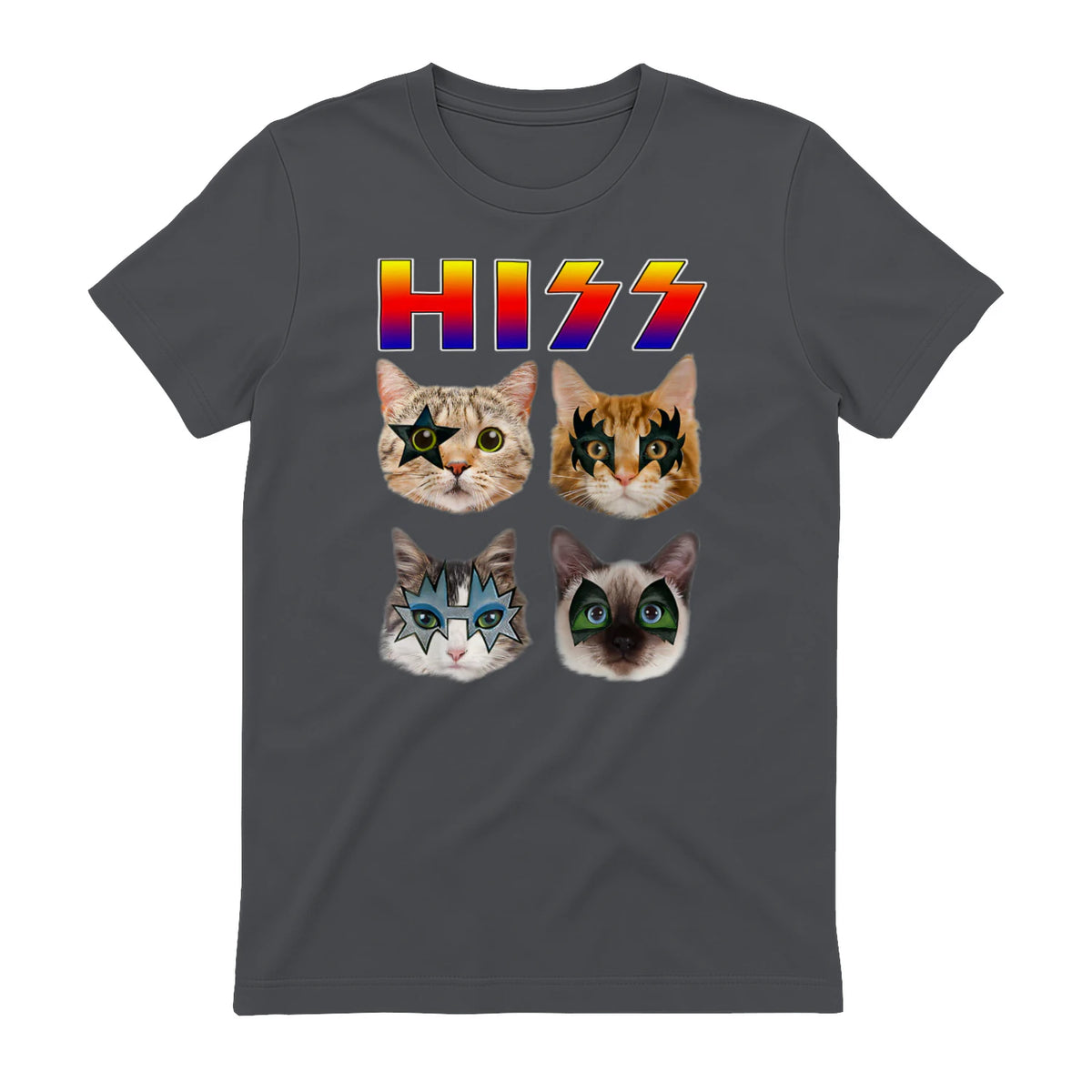 Funny Cat Hiss Rock and Roll For Cat Lover, Cat Dad, Cat mom T-Shirt in Charcoal - back view
