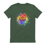 Colorful Splash Art Poméranie Portrait Pom Puppy Owner in Military Green - back view