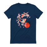 Cherry Blossom Koi Carpe Fish Japanese Sakura Art Graphique in Navy - back view