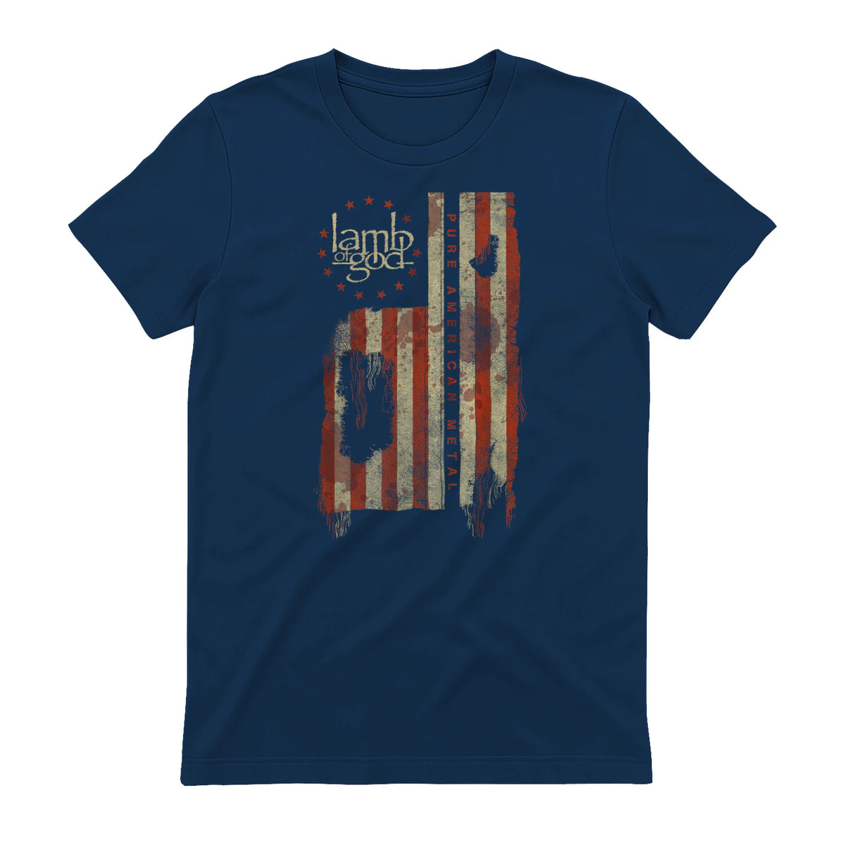 Lamb of God Pure American Metal Flag T-Shirt in Navy - back view