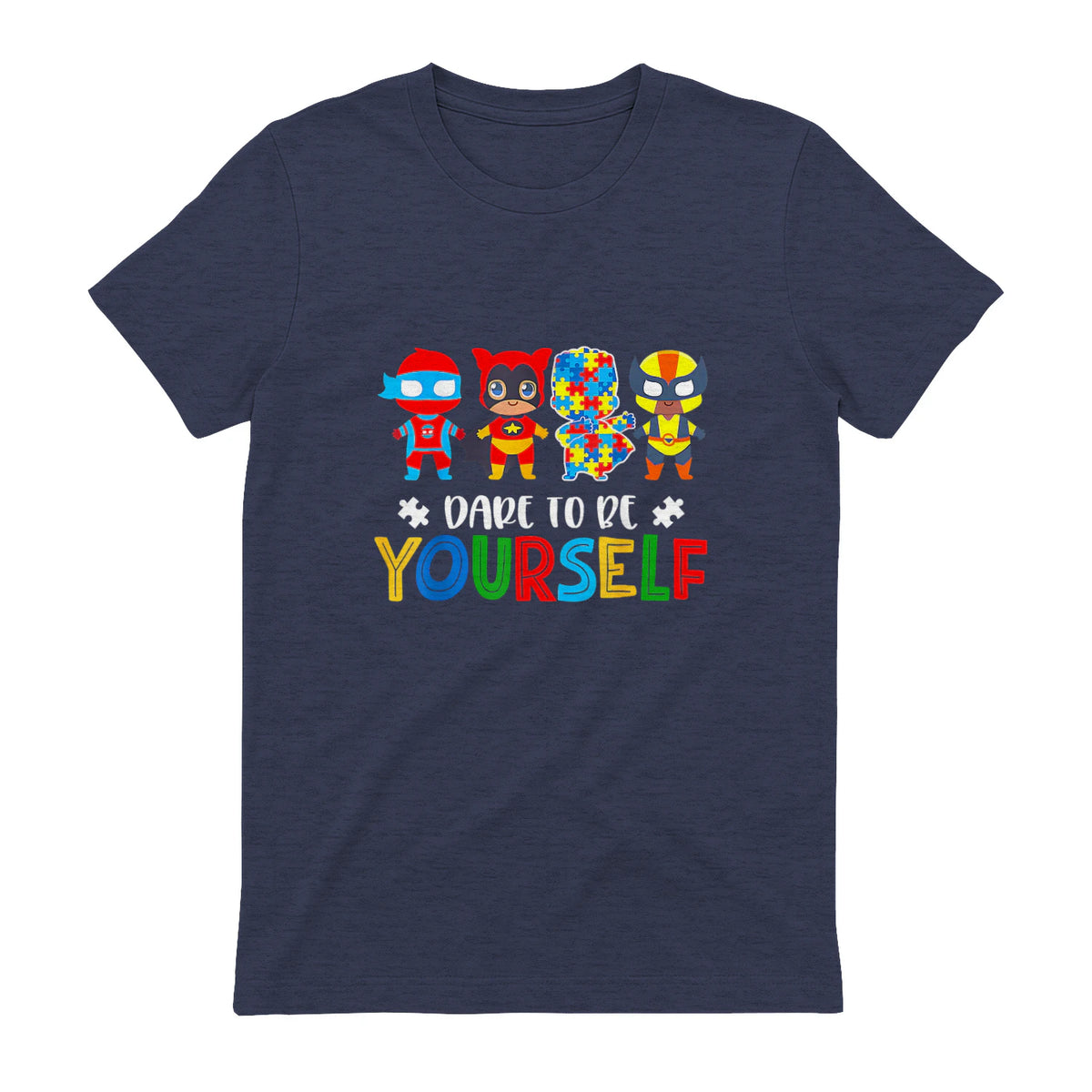 Dare to Be Yourself Autism Awareness Superheroes in Heather Navy - back view