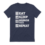 Cat & Cats Lover - Eat Sleep Warrior Cat Repeat - Cat T-Shirt in Heather Navy - back view
