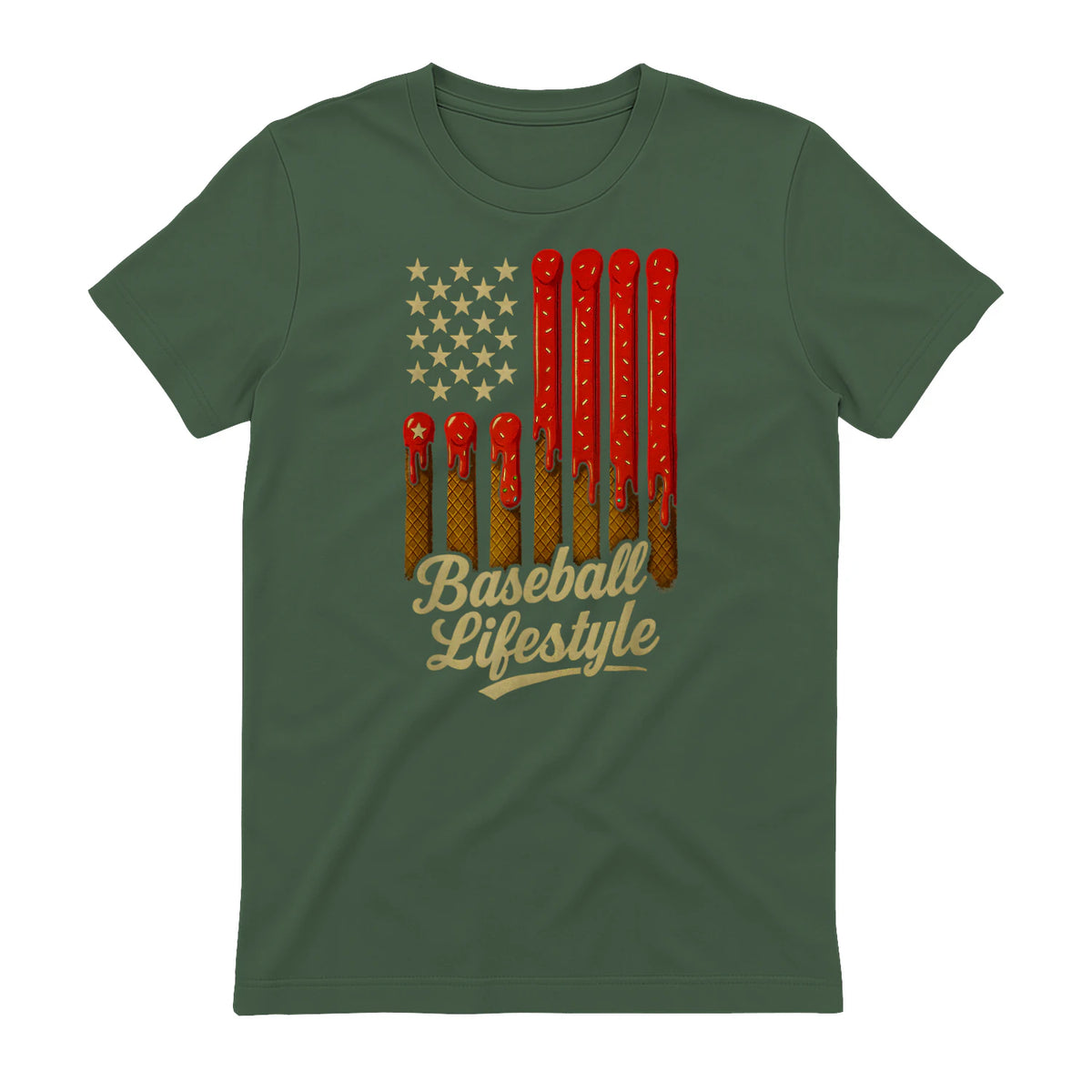 Baseball Lifestyle Apparel Youth Baseball Drip Ice Cream T-Shirt in Military Green - back view