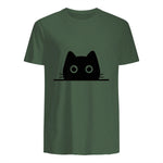Chemise avec motif de chat dans une poche pour enfants, femmes, hommes, amoureux des chats in Military Green - back view