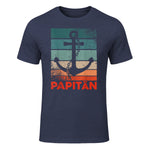 Papitän Papa und Kapitän Lustiges Retro Anker Vatertag in Heather Navy - front view