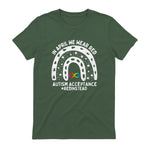 in April We Wear Red Autism Awareness Acceptance Red Instead in Military Green - back view