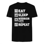 Cat & Cats Lover - Eat Sleep Warrior Cat Repeat - Cat T-Shirt in Black - back view