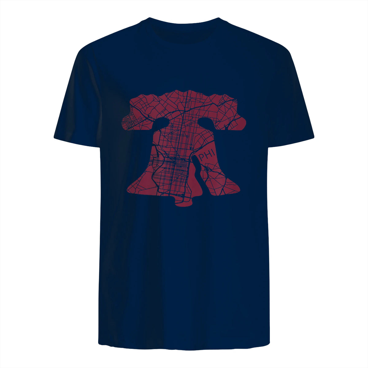 Philadelphia Street Map Liberty Bell Vintage Maroon Philly T-Shirt in Navy - back view