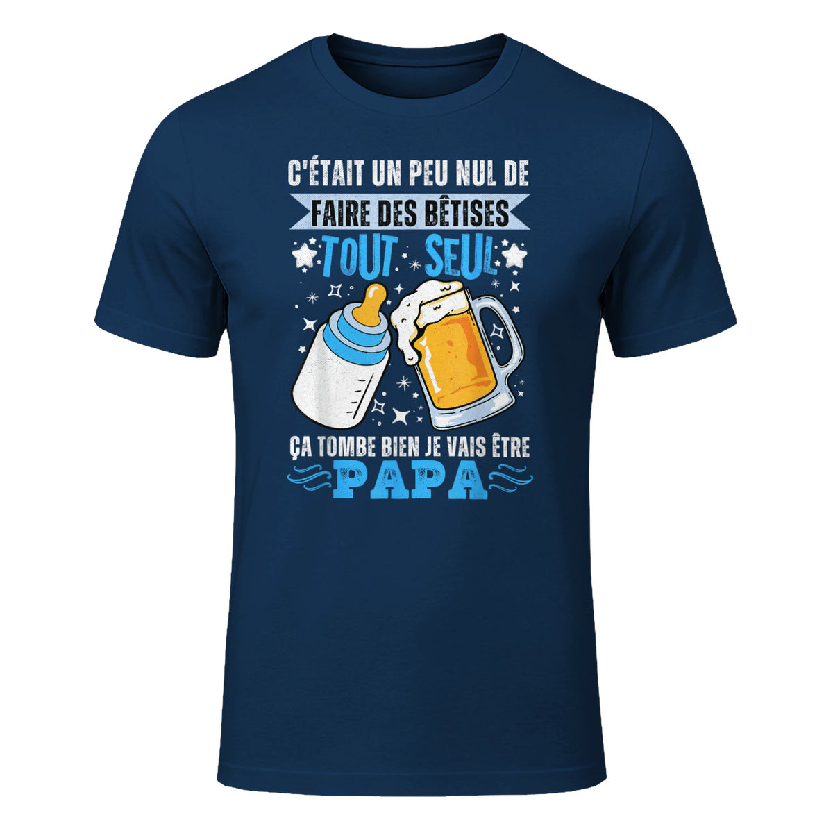 bientôt papa 2026 Annonce Futur Papa Humour Nouveau Papa tee in Navy - front view