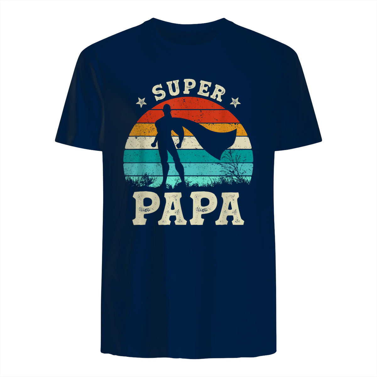 Fête des Pères Meilleur Père Humour Retro Super Papa Parfait in Navy - back view