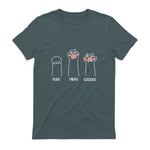 Introvert Cat Animal Rescue Pet Lover Apparel Rock Paper Scissors Hand Game Cute Paw Funny Cat T-Shirt in Dark Heather - back view