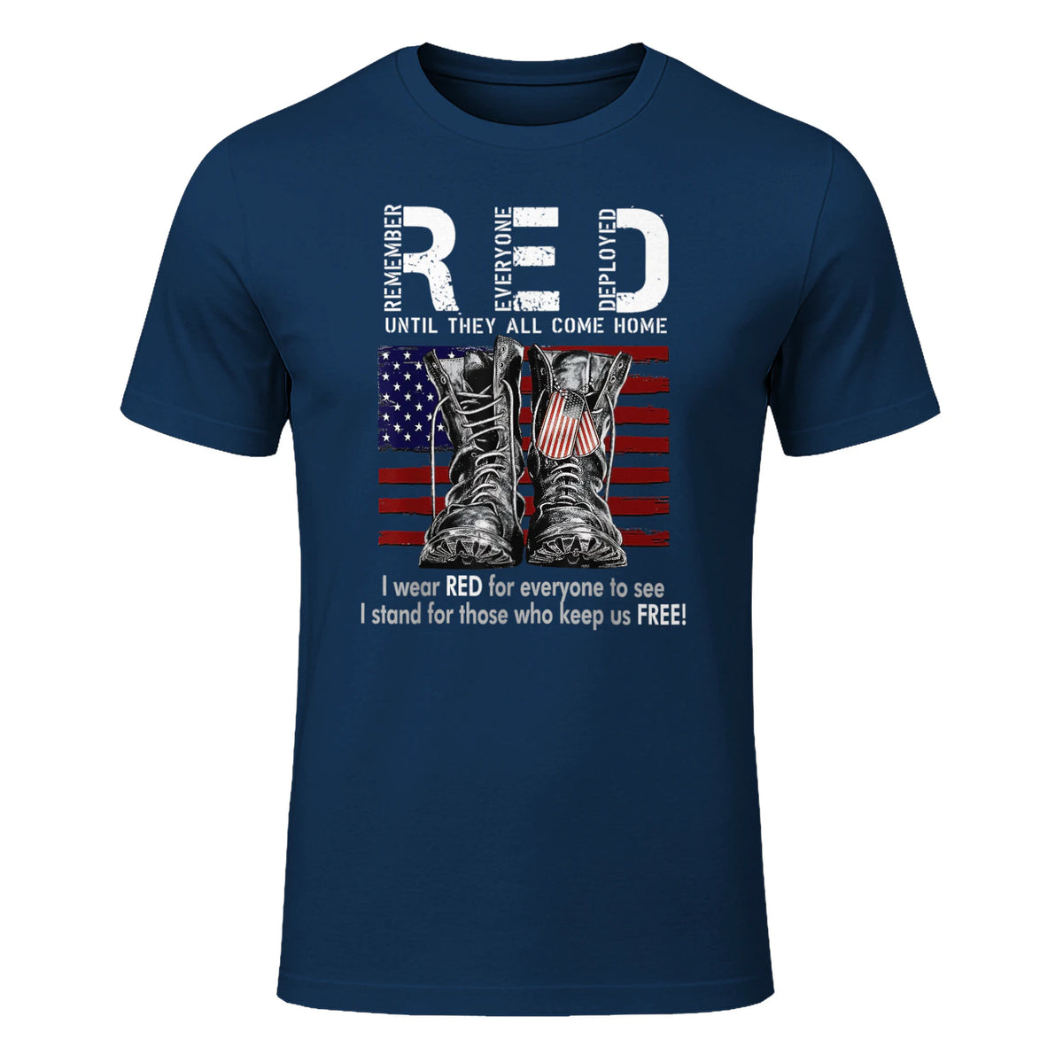 On Friday We Wear Red Military R.E.D Friday Military Remember Everyone Deployed Unisex-Adults US Flag T-Shirt Black Smal in Navy - front view