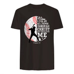 Philippians Four Thirteen Baseball Player Graphic with Bible Verse T-Shirt in Dark Chocolate - back view
