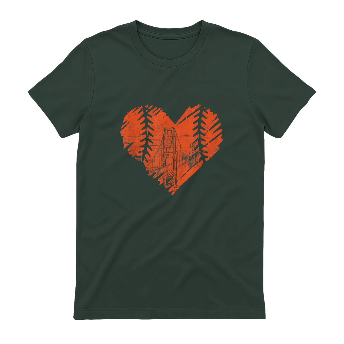 US State San Francisco Baseball Vintage Heart T-Shirt in Forest Green - back view