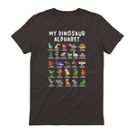 Types Of Dinosaurs Alphabet Dino Identification T-Shirt in Dark Chocolate - back view