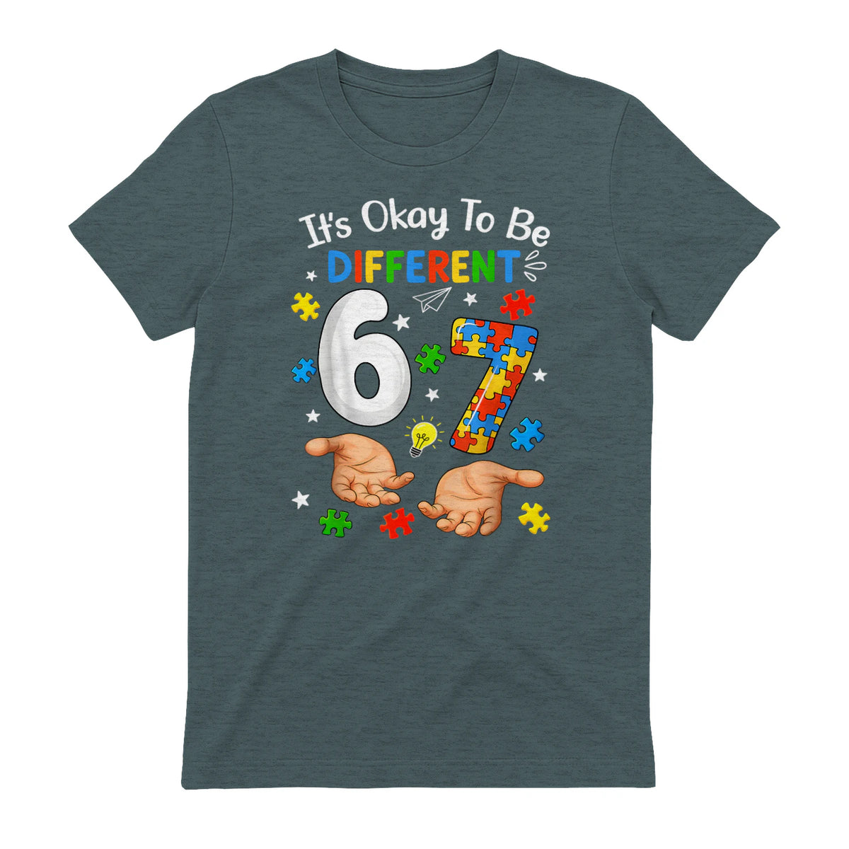 Six Seven Autism Awareness T-Shirt in Dark Heather - back view