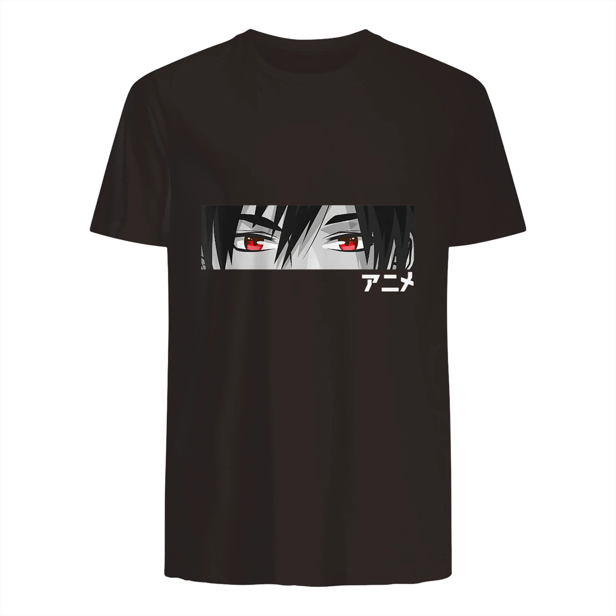 Anime in Japanese Characters Kawaii Eyes Face Short Sleeve in Dark Chocolate - back view