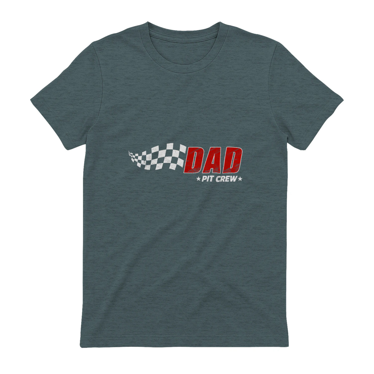 Dad Pit Crew Race Car T-Shirt in Dark Heather - back view