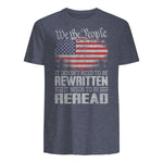 US Flag Constitution of The USA Needs to Be Reread T-Shirt in Heather Navy - back view