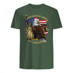Patriotic Eagle Liberty Bell Anniversary T-Shirt in Military Green - back view