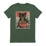 Unisex Adults Cat Ramen Japanese Funny Graphic Tees Kawaii Cat Anime Gifts T-Shirt in Military Green - back view