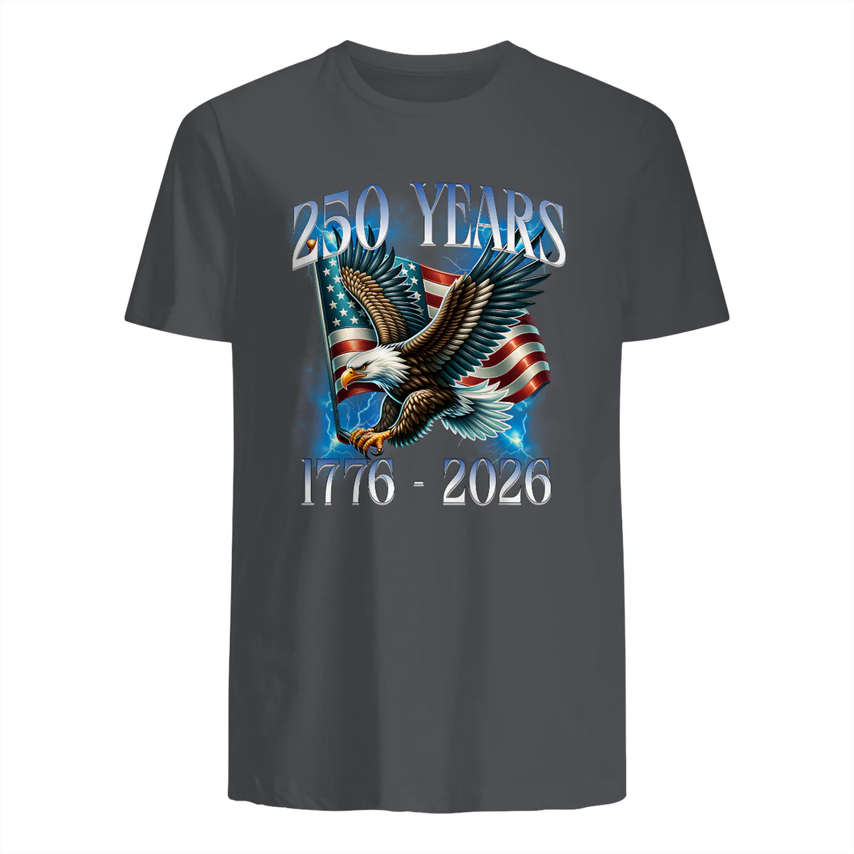 Eagle and Flag Anniversary Birthday T-Shirt in Charcoal - back view