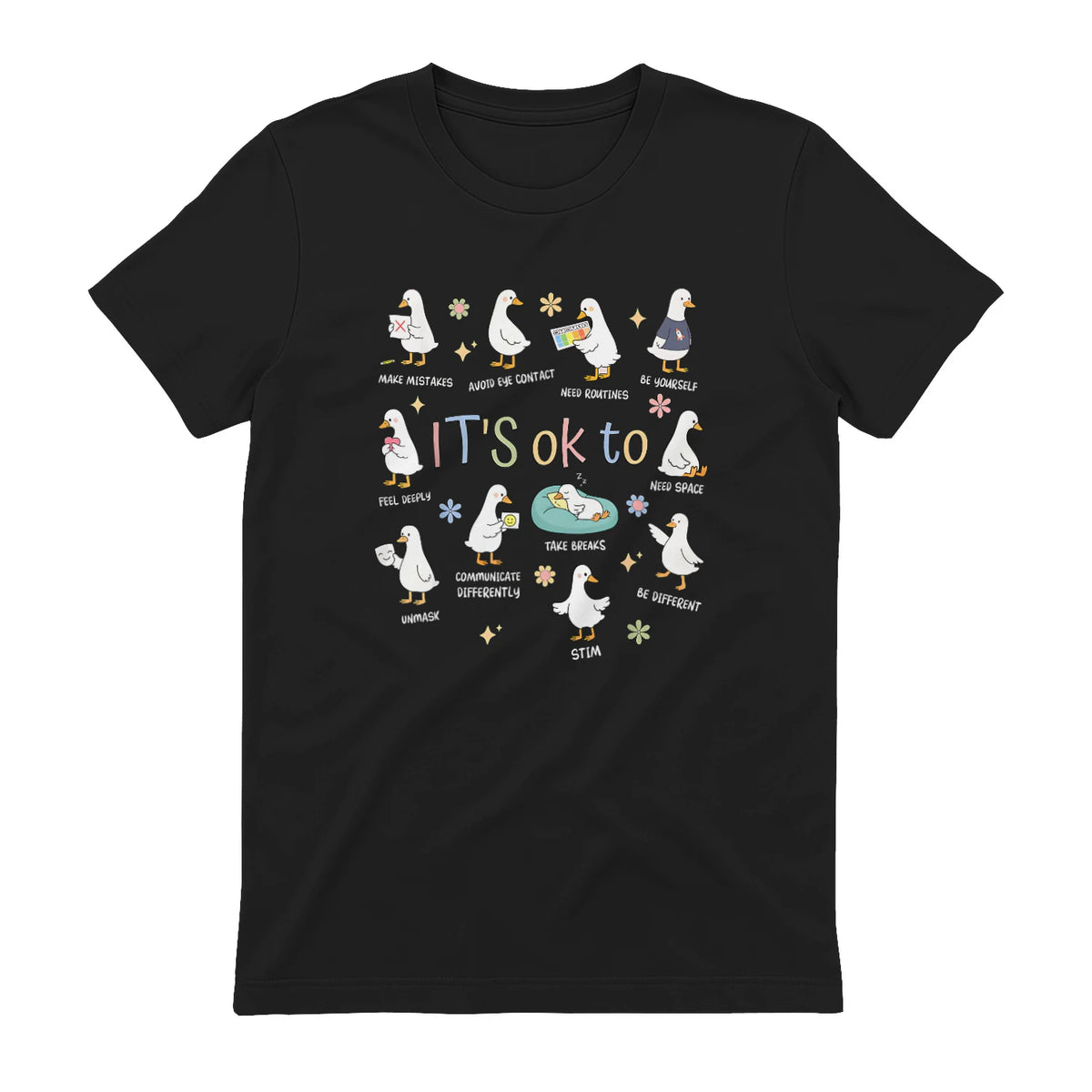 Funny It’s Ok to Be Different Autism Goose Teacher in Black - back view