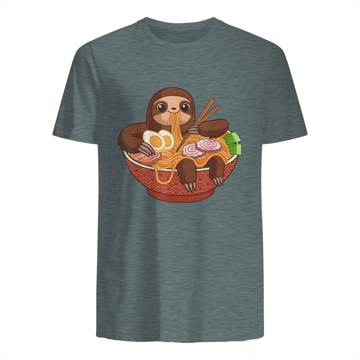Kawaii Cute Anime Sloth Otaku Japanese Ramen Noodles in Dark Heather - back view