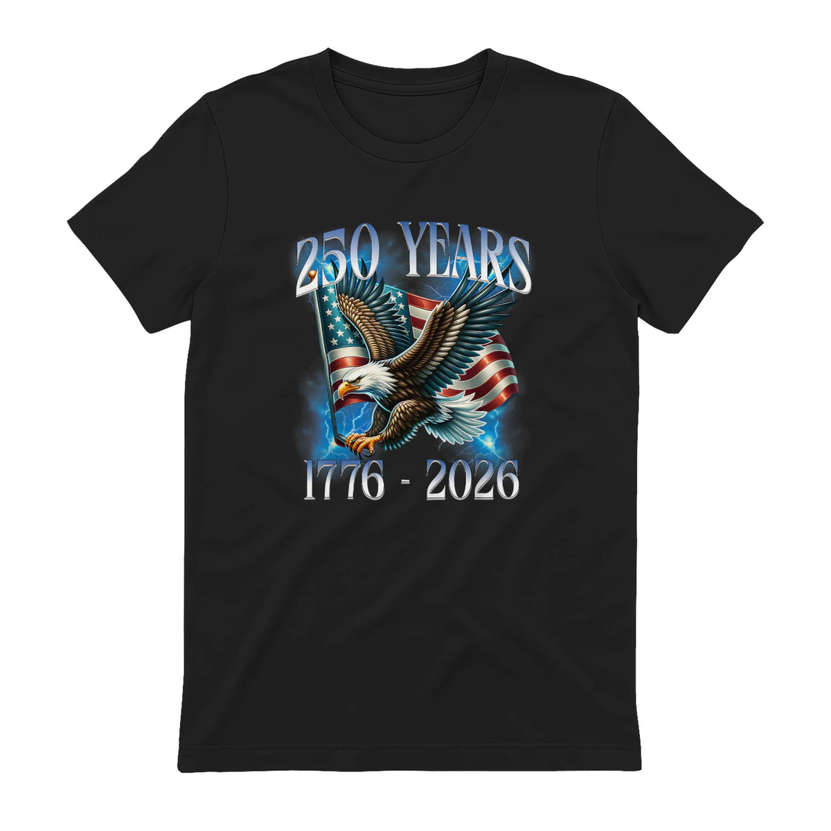 Eagle and Flag Anniversary Birthday T-Shirt in Black - back view