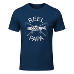 Funny Fishing Reel Cool Papa Dad Joke T-Shirt in Navy - front view