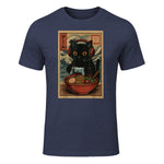 Cute Kawaii Gamer Cat Funny Ramen Retro Japanese Cat Gaming T-Shirt in Heather Navy - front view
