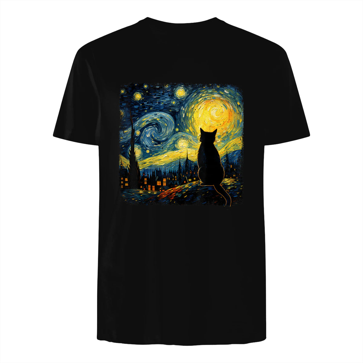 Starry Night Cat Lover T-Shirt in Black - back view