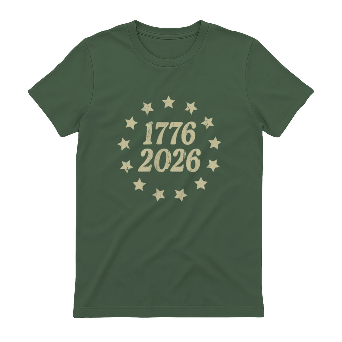 American Flag Front and Back Anniversary T-Shirt in Military Green - back view