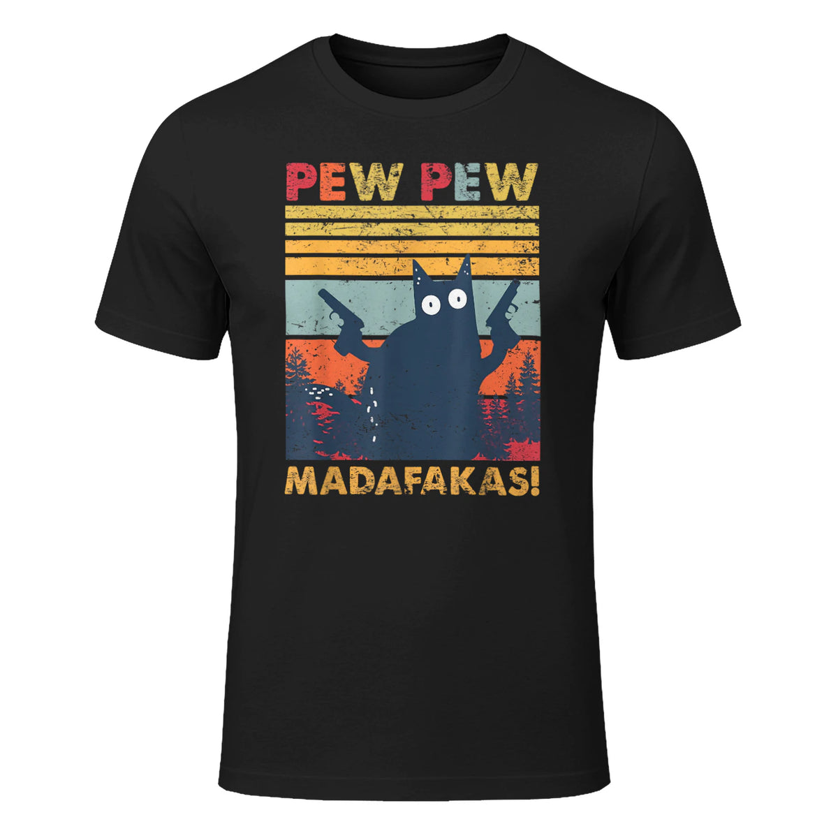 Pew Pew Madafakas Vintage verrückte Katze lustige Grafik in Black - front view