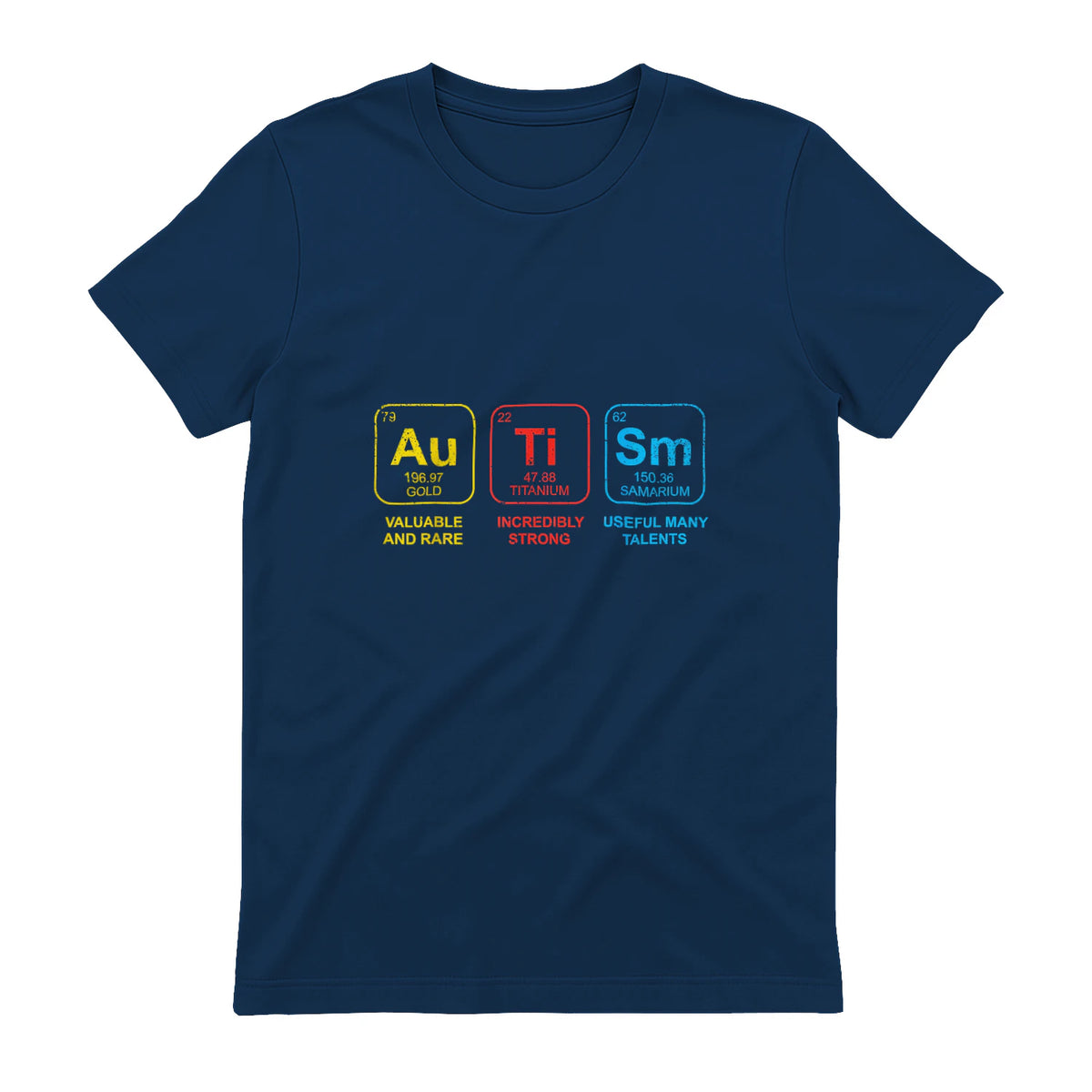 Autism Awareness Periodic Table ASD T-Shirt in Navy - back view