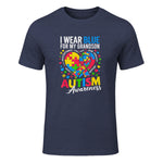I Wear Blue for My Grandson Autism Awareness Grandma Nana in Heather Navy - front view