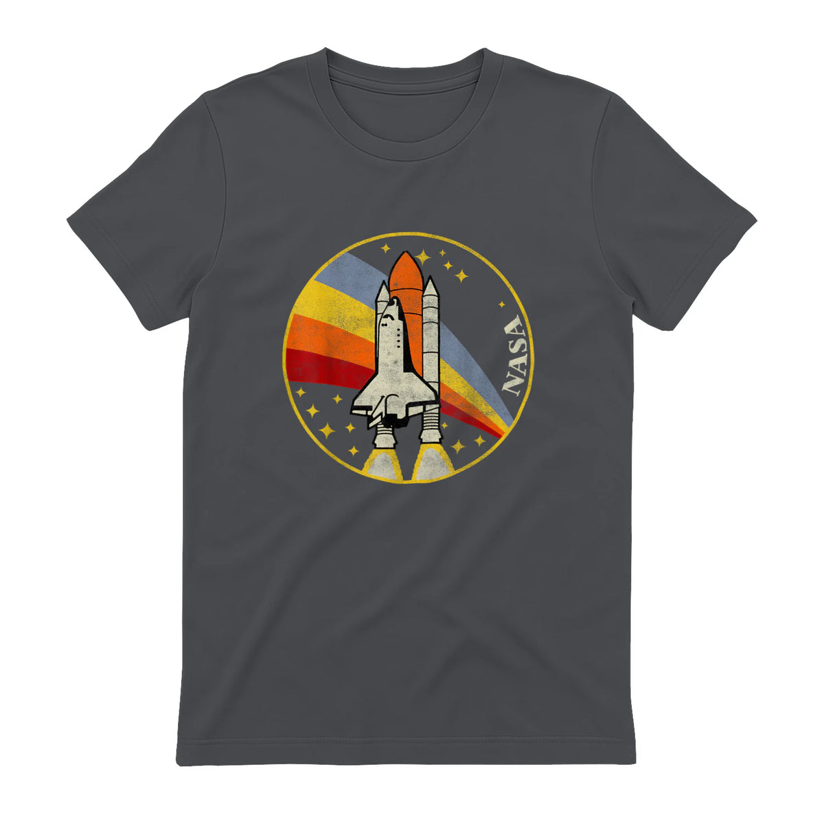 NASA Shuttle Launch Into Rainbow Premium Graphic T-Shirt T-Shirt UK in Charcoal - back view