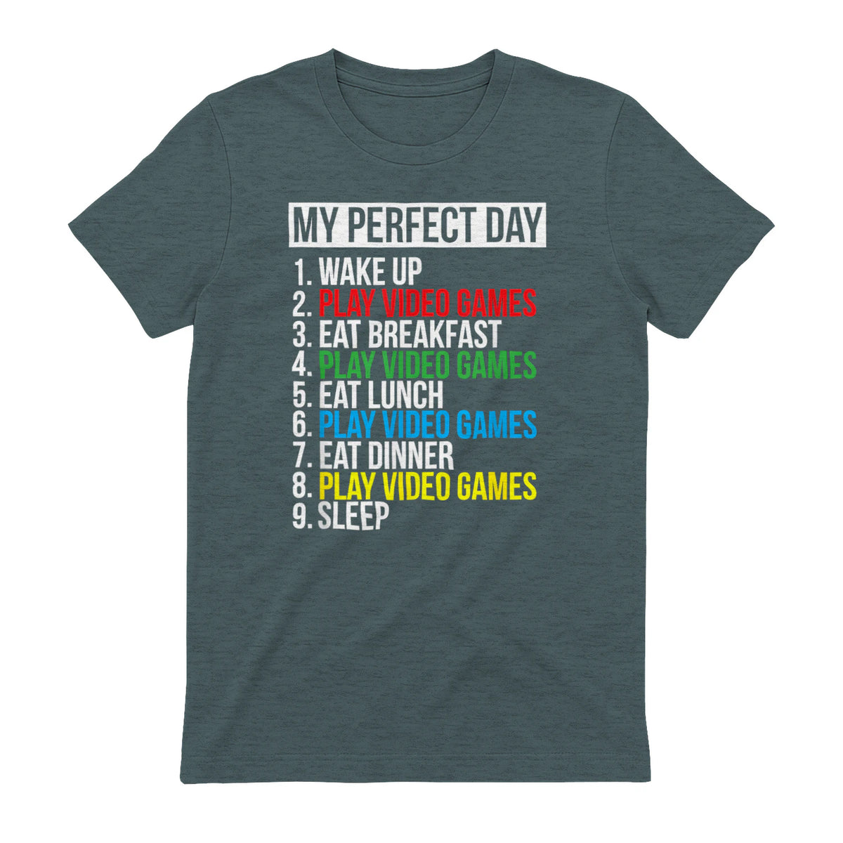 My Perfect Day Video Games Funny Cool Gamer in Dark Heather - back view