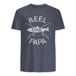 Funny Fishing Reel Cool Papa Dad Joke T-Shirt in Heather Navy - back view