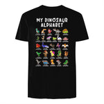 Types Of Dinosaurs Alphabet Dino Identification T-Shirt in Black - back view
