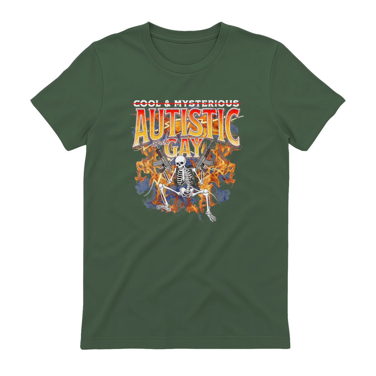 Autism Meme Funny Tism Squelette Autistique et Gay Humour in Military Green - back view