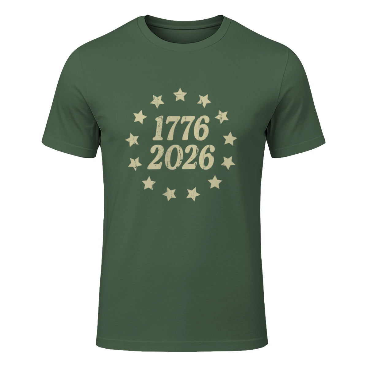 American Flag Front and Back Anniversary T-Shirt in Military Green - front view
