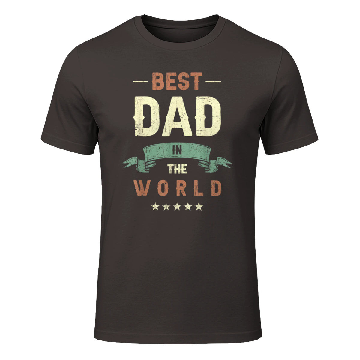 Best Dad in the World, Retro Vintage Look T-Shirt in Dark Chocolate - front view