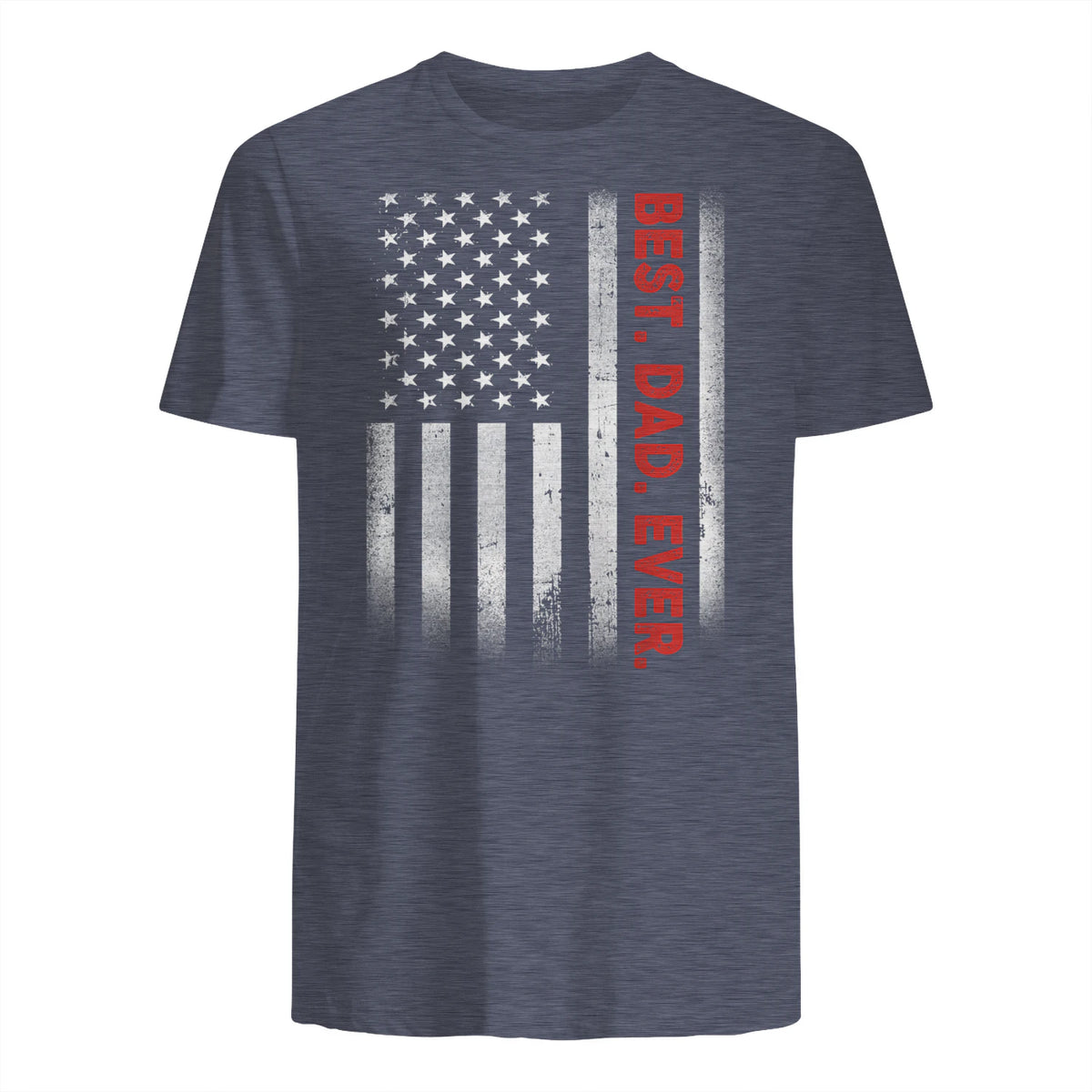 Best Dad Ever With US American Flag Gift For Father's Day in Heather Navy - back view